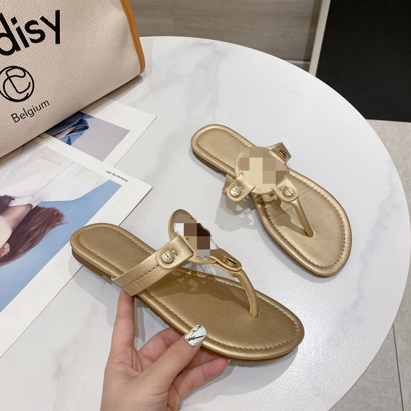 

Women's Slippers Harajuku Style Embroidered Sandals Home Ladies Flip Flop Fashion Comfortable Designer Luxury Slides, Brown