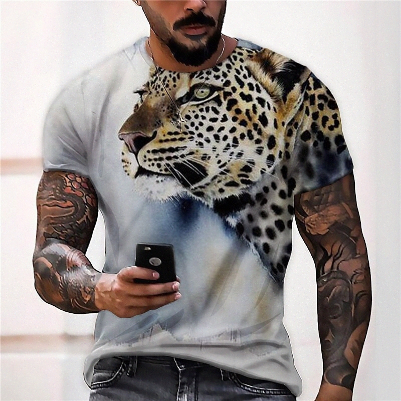 T-shirt unisexe pour homme 3D imprimé léopard graphique imprimés de l'équipage animal Crché quotidien Imprimer imprimé à manches courtes Tops Cas