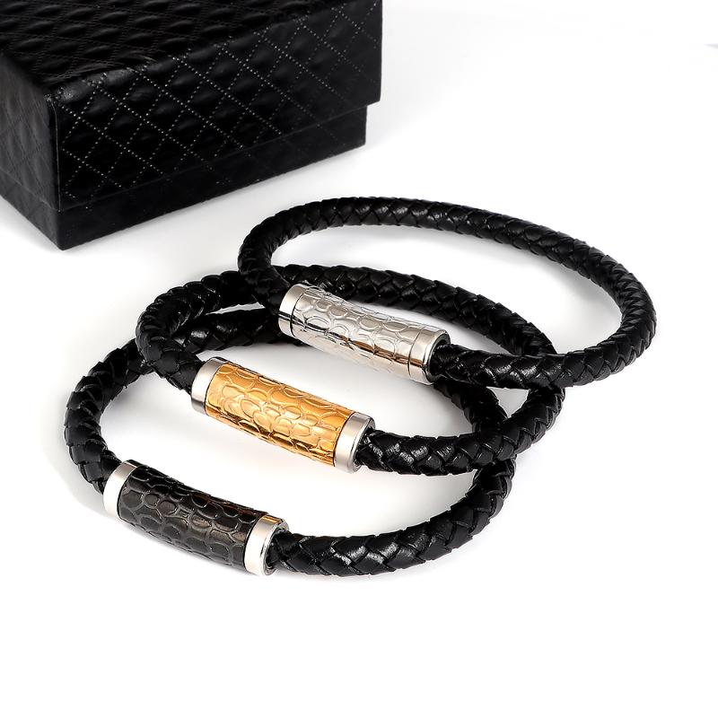 

Bangle Charm Bracelet For Women Top Quality Stainless Steel Magnetic Buckle Genuine Leather Fitness Bracelets & Bangles Men Jewelry