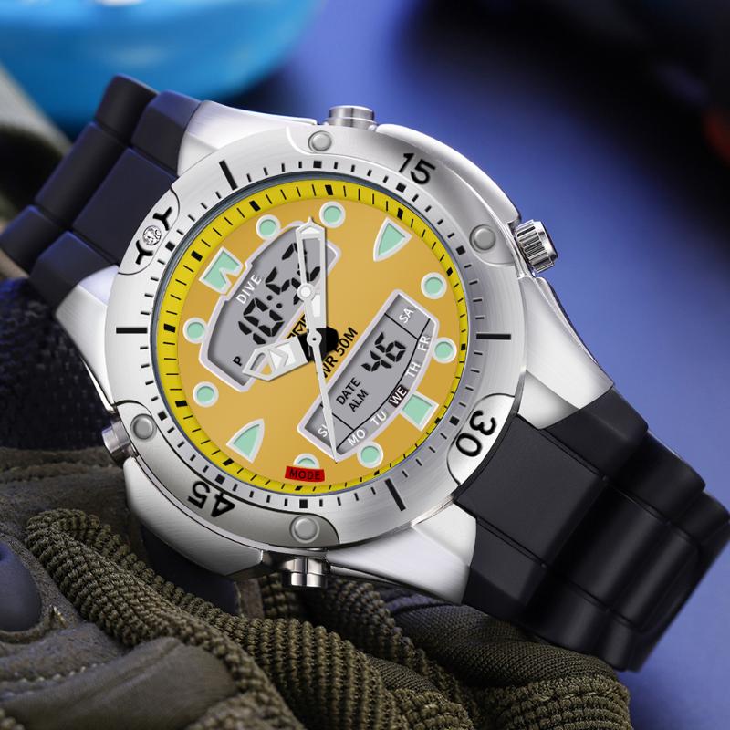 

Wristwatches Sport Digital Quartz Watch Men Casual Military Watches Waterproof Silicone Strap Male Clock Relogio Masculino, Black