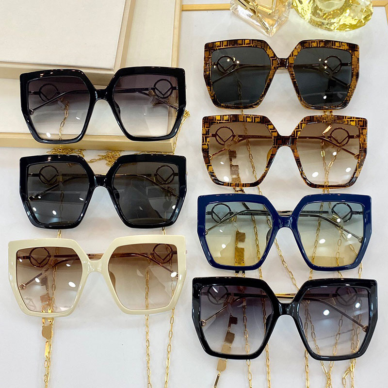

0410S sunglasses womens classic fashion shopping travel outdoor big square glasses with metal chain anti-ultraviolet UV 400 lens size 56-20-145 designer top quality