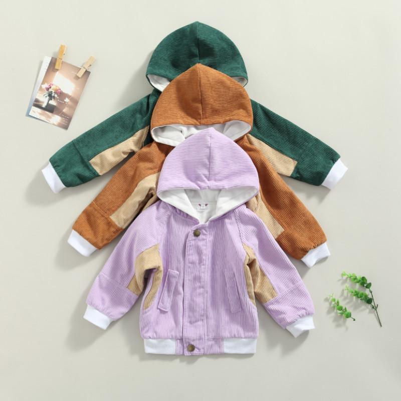 

Jackets Toddler Baby Boy Girl Corduroy Jacket, Fashion Long Sleeve Color Block Zip Up Hoodie Coat Spring Autumn