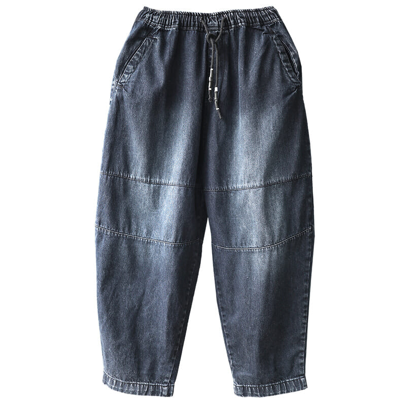 

2011autumn new arts style women elastic waist loose jeans all-matched casual cotton denim harem pants plus size vintage jeans s555, Blue