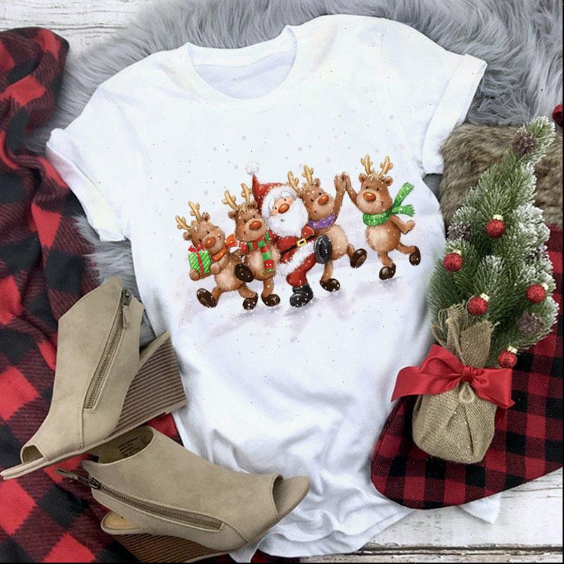 

christmas fashion elk cartoon womens t shirt tee kawaii shrot sleeve tees funny woman, White