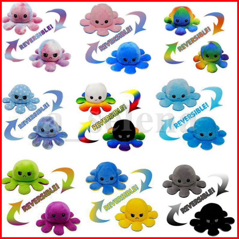 

Party Favor Reversible Flip Octopus Stuffed Dolls Soft Double-sided Expression Plush Toy Baby Kids Gift Doll New Year Festival Supplies