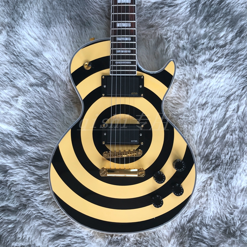 

Gold Zakk Wylde Ink On Back of Headstock, Upgraded Black Ring Switch, Zakk Wylde bullseye Black & Cream Electric Guitar