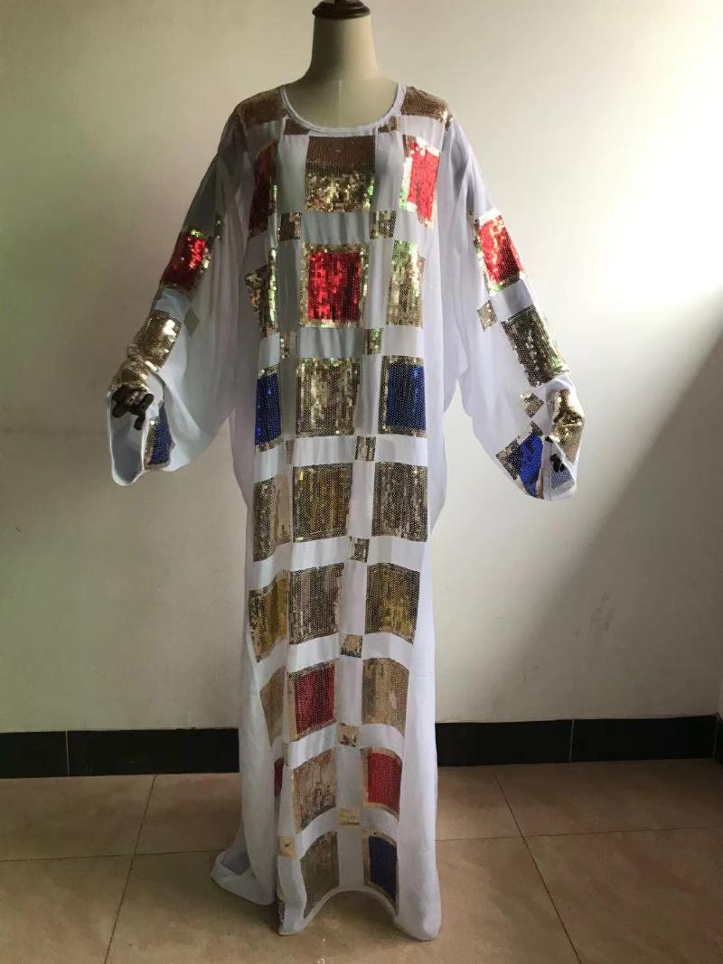 

Ethnic Clothing Style Classic African Women's Dashiki Fashion Abaya Stylish Chiffon Fabric Embroidered Sequins Loose Long Dress