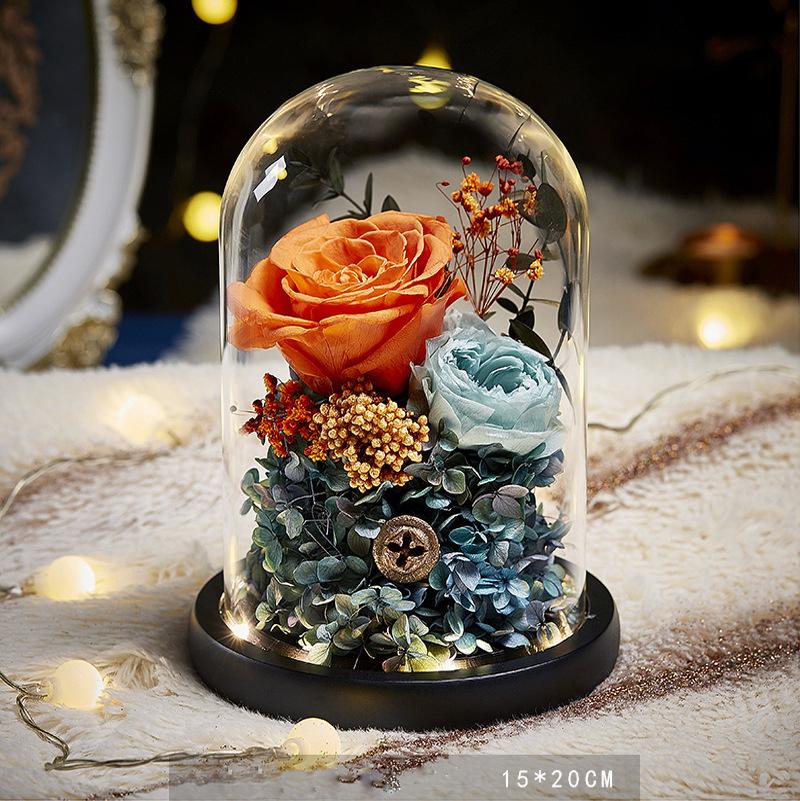 

Decorative Flowers & Wreaths Wedding Rose Dried Flower Romantic Eternal Home Decor Bunch Of In Glass Ornament Dome 2022 Valentine's Day Gift
