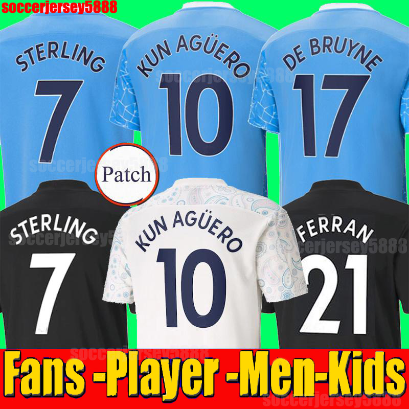 

Top thai quality Fans player soccer jersey STERLING DE BRUYNE KUN AGUERO 20 21 city football shirt tops men and kids kit can customize name number, Black;yellow