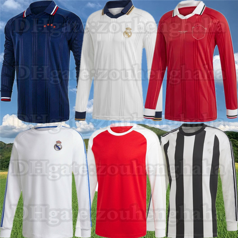 

Real Madrid Icons Retro Long Sleeve soccer jersey Flamenco River Plate Man Utd Classic Football shirt, Black;yellow