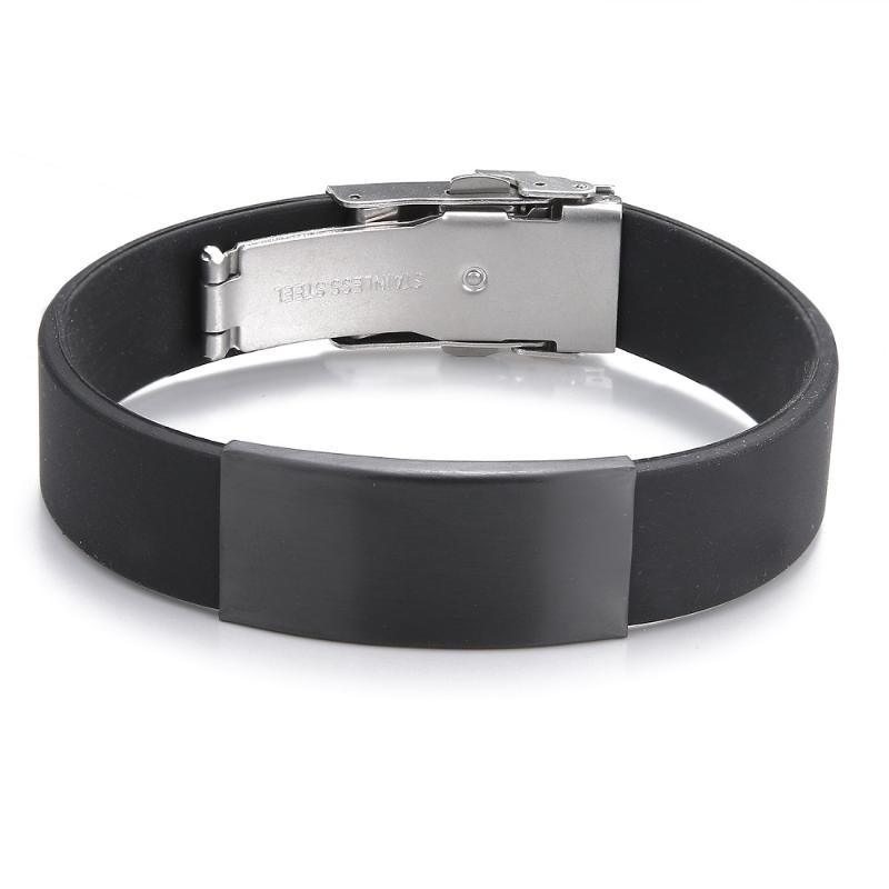 

Charm Bracelets 2021 Fashion Glamour Jewelry Stainless Steel Black Silicone Bracelet Vintage Titanium Rubber For Women Pulseras