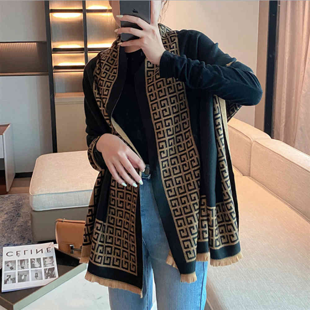 

2022 Autumn and winter thickened cashmere flower scarf ladies all-match decorative shawl to keep warm MU4L, Blue;gray