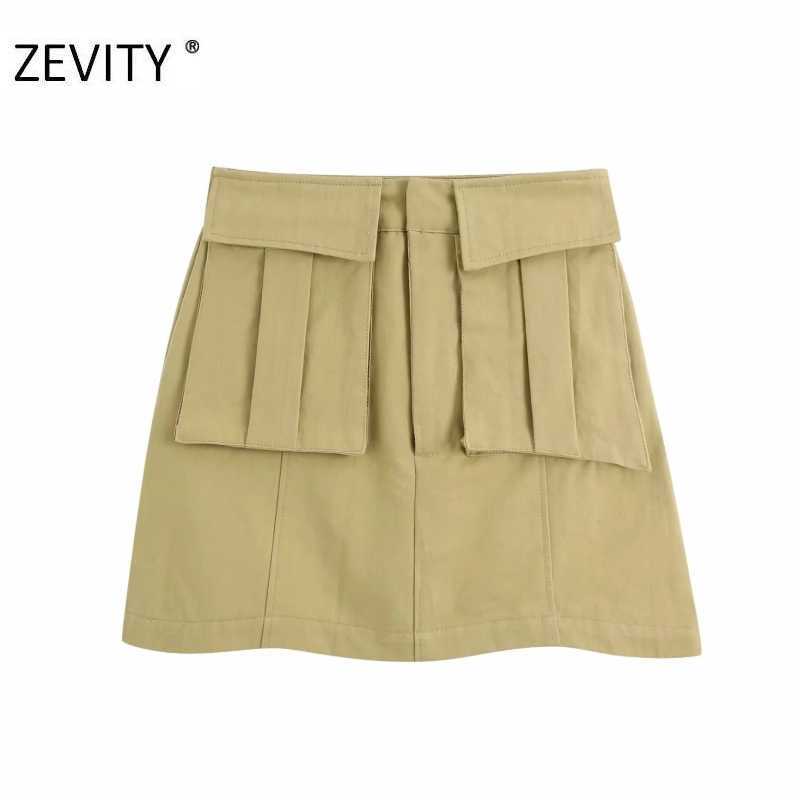 

Zevity Women fashion pockets patch solid casual A line skirt faldas mujer ladies zipper fly slim vestidos chic skirts QUN691 210603, As pic qun691bb