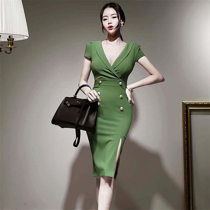 

Han edition fashion temperament and cultivate one' morality show thin package hip split suits summer dress 210602, Red