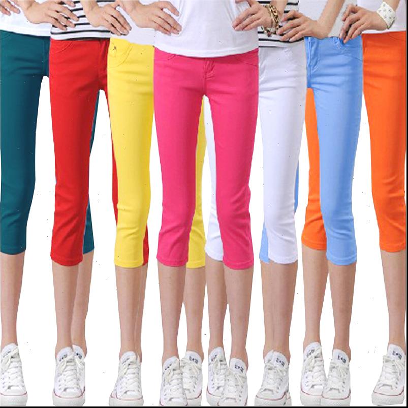 

fashion summer candy color womens pant thin 3 4 length pencil leggin high elastic, Black;white