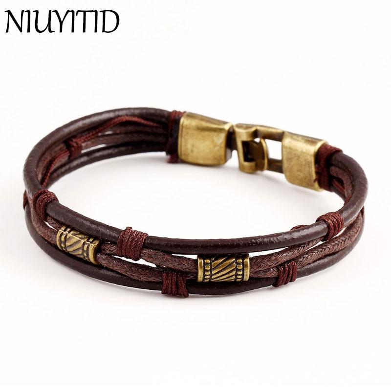 

Charm Bracelets NIUYITID Women Leather Bracelet Brand Men Jewelry Accessories Woman