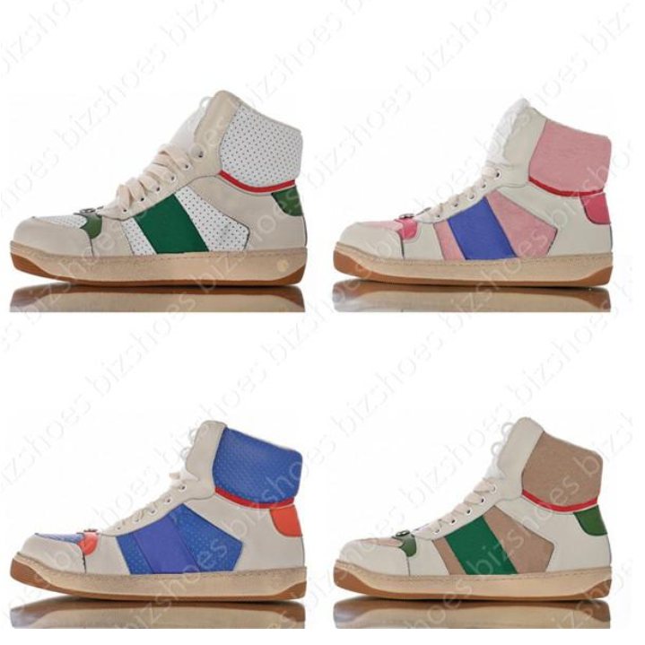 

Distressed Screener High Top Sneakers classic Luxurys Designers Shoes Italy leather Dirty Chaussures Green Red Stripe Ace Casual Shoes, Black