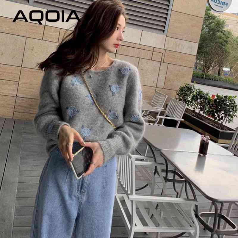 

Winter Korean Style Flower Embroidery Women's Sweaters O Neck Knitting Thick Warm Sweater Women Long Sleeve Female Pullover 210521, Sku