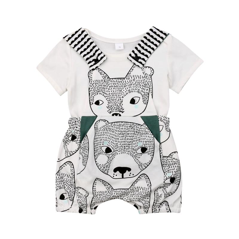 

Clothing Sets 0-24M Baby Boy Girl Animal Summer Clothes Unisx T-shirt + Bib Pants Jumpsuits Outfits, White
