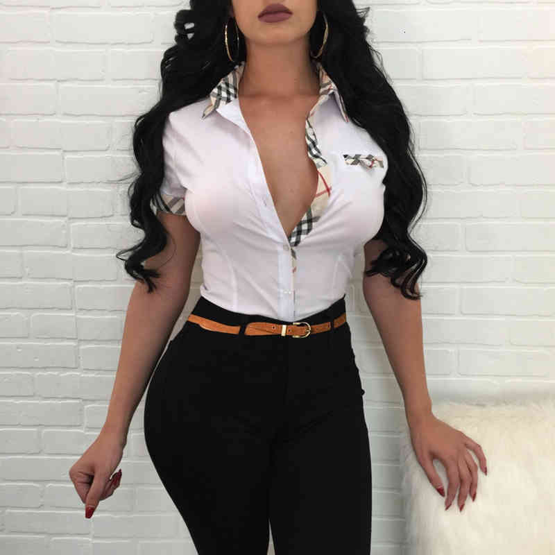 

Fashion Spring Summer Women Striped Blouse Shirt Sexy Short Sleeve Black Jobs Blouses Casual Women's Tops blusas, White