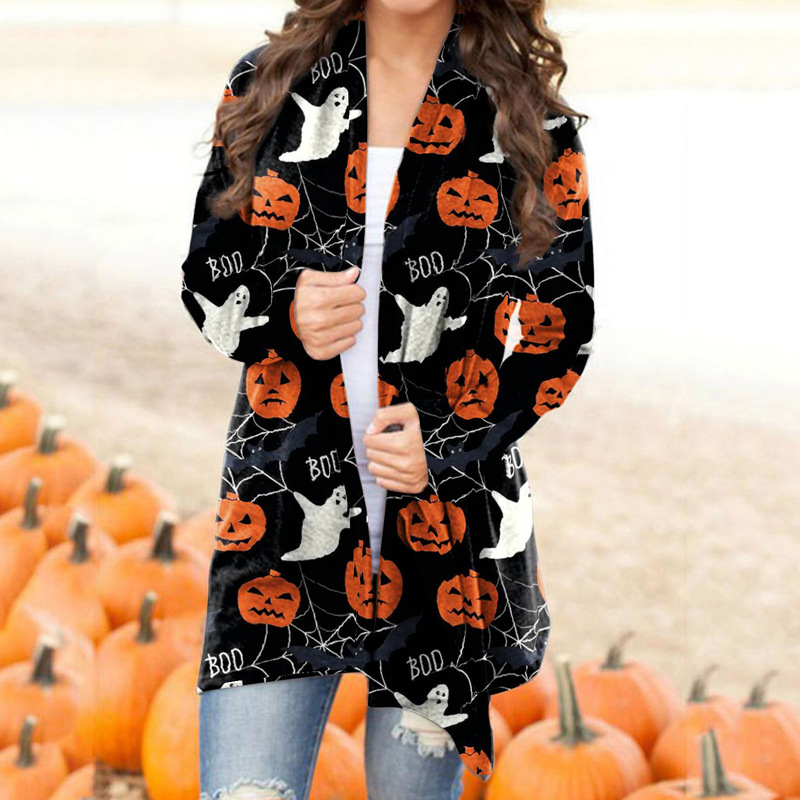 

Halloween 8 Cute Printed Long Sleeve Women's Cardigan Jackets Loose and Soft, Black;brown