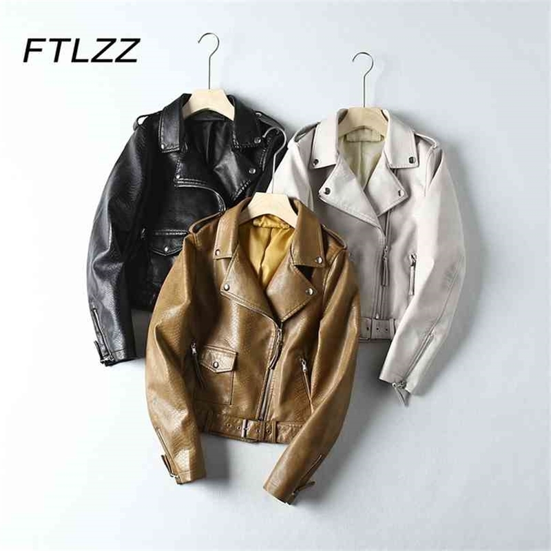 

PU Leather Jacket Women Spring Autumn Motorcycle Lapel Long Sleeve Zipper Vintage Faux Coat Woman Slim Biker 210525, Camel