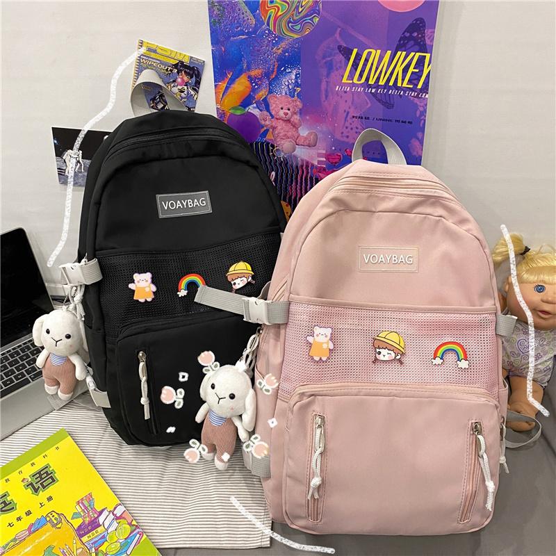 

Backpack Stitching Contrast Women's Fashion Harajuku Cute Student Nylon School Bag Kawaii Girl Travel Female