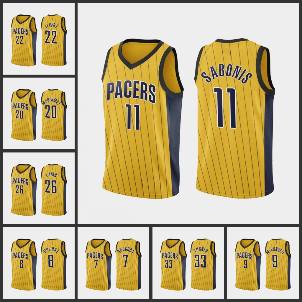 

Indiana Pacers Men Gold T.J. Warren Domantas Sabonis Caris LeVert 2020-21 Earned Jersey Swingman, Black