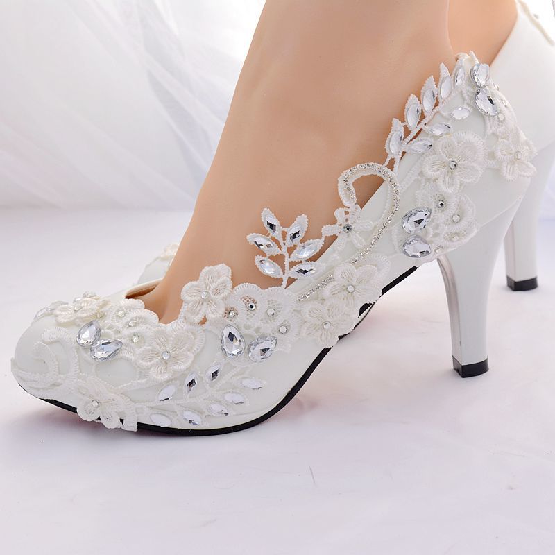 

dress shoes white bridal wedding female high heel woman crystal diamond party pumps ladies zapatos tacon vftn, Black