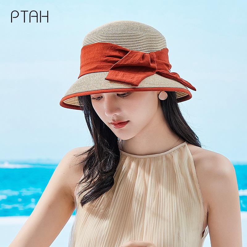 

Wide Brim Hats [PTAH] Fashion Sun Women's Summer Protection UPF 50+ Roll-up Foldable Straw Caps Breathable Comfortable Breach Visors, Blue;gray