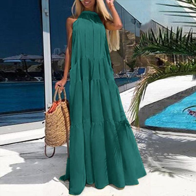 

plus size summer sundress womens dress elegant ruffles casual halter neck maxi vestidos female beach dresses sarafans, Black;gray