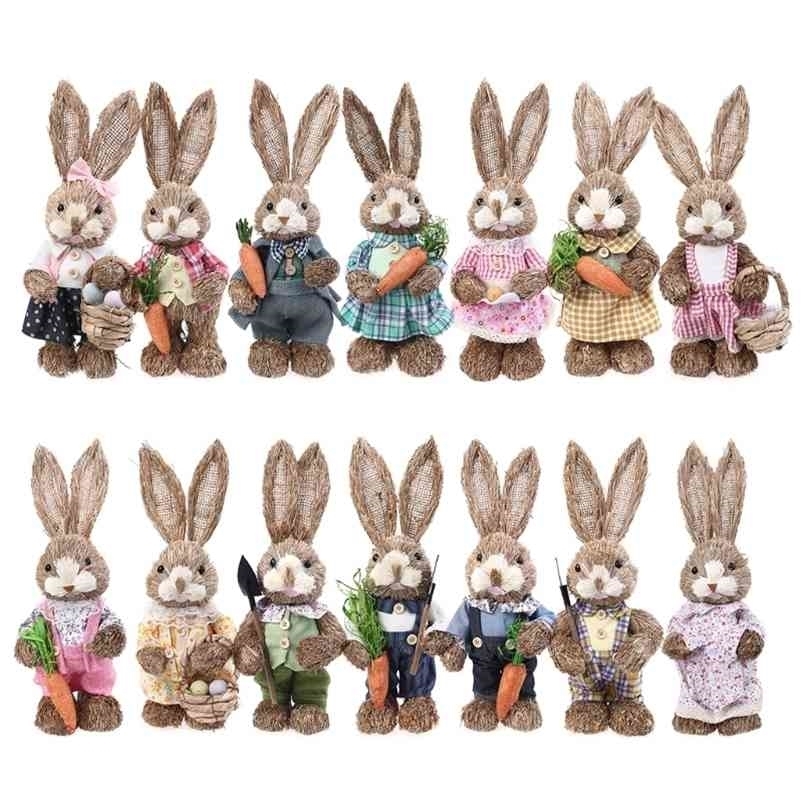 

OOTDTY 14 Styles Artificial Straw Cute Bunny Standing Rabbit with Carrot Home Garden Decoration Easter Theme Party Supplies 210811