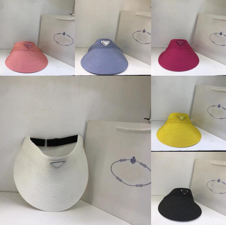 

women Handmade Straw Empty Top Cap High Quality Designers Visor Sun mens Hat Sports Golf Tennis Outdoor Beach Headband Snapback Baseball Hats, Pink