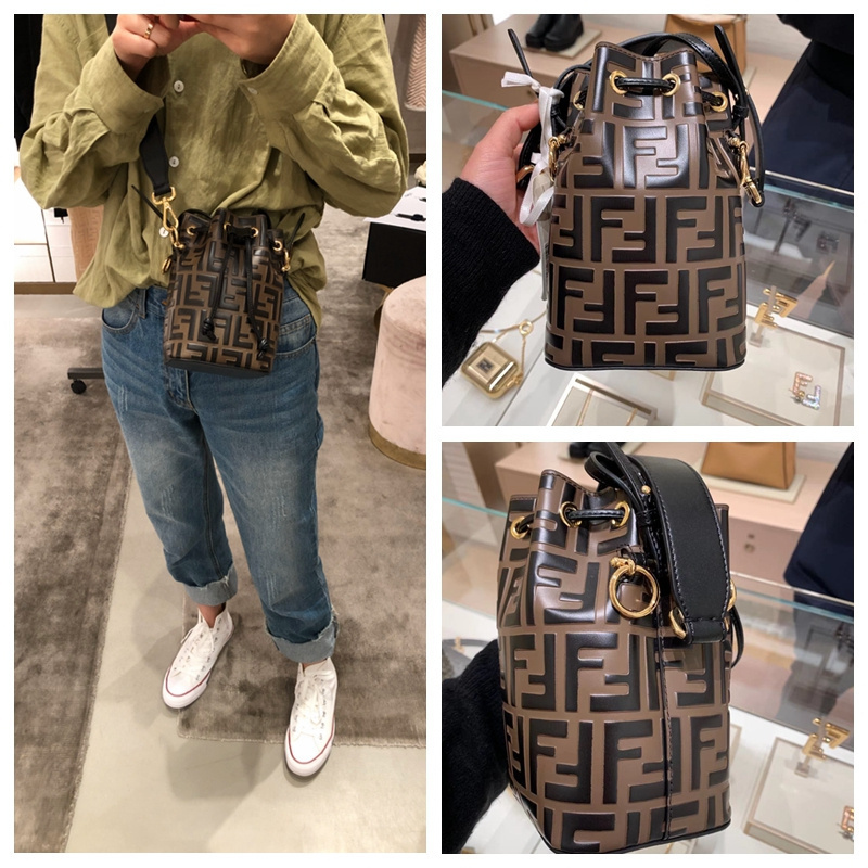 

F classic mon tresor Bucket Bag Mini drawstring old flower one shoulder handbag