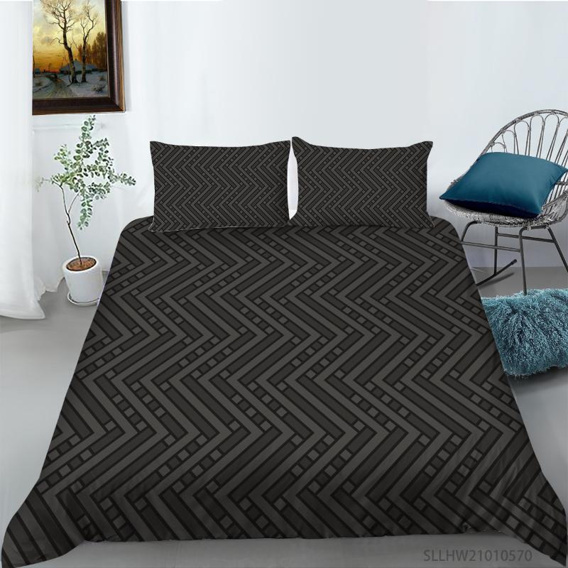 

Bedding Sets Black And Grey Wave Pattern Printing Set Duvet Cover With Pillowcases Twin Full  King Sizes 2/3pcs