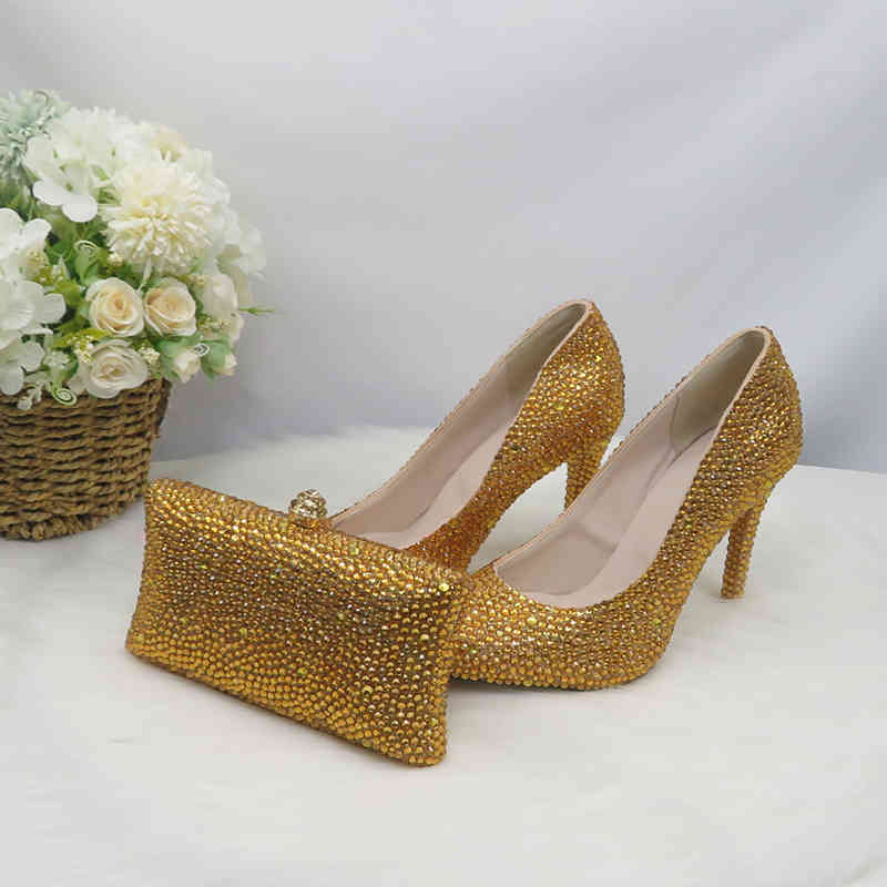 

dress shoes gold pointed toe shoe with matching bag woman wedding shoes bride high pumps evening party dress female big size 2zee, Black
