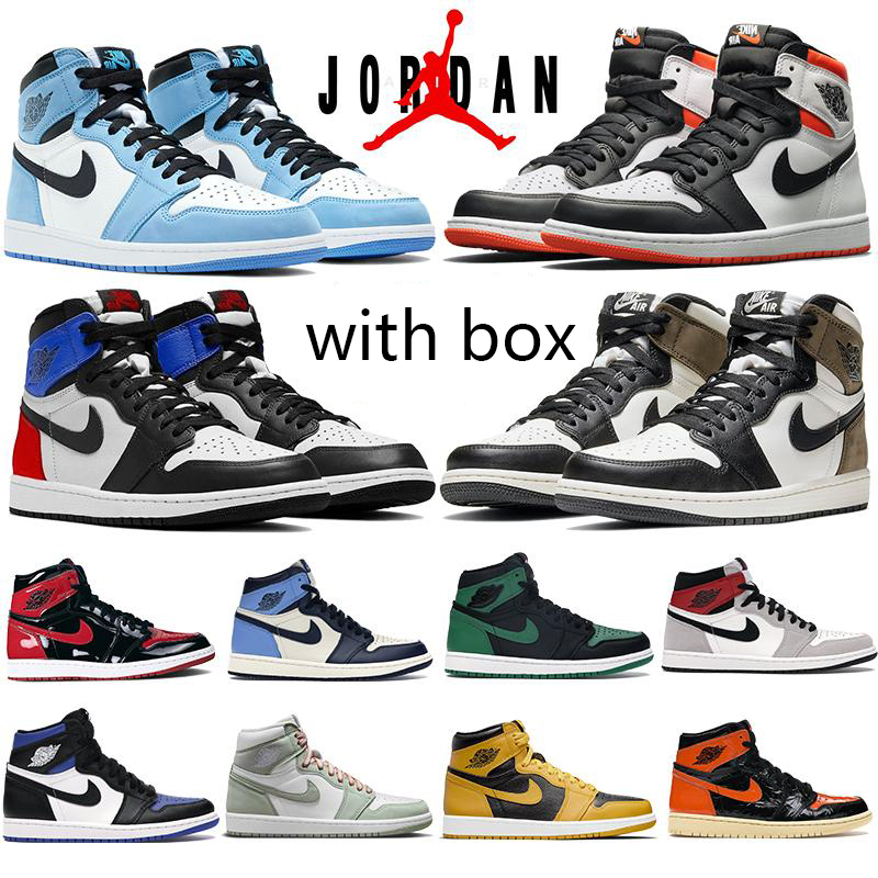 

University Blue Hype Royal 1s Jumpman 1 Basketball Shoes Court Purple Light Smoke Grey Twist Obsidian UNC Pine Green Sports Outdoor Mens Women Sneakers, 5 tie dye 36-46