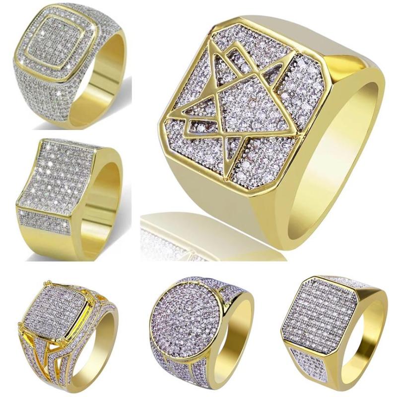 Wedding Rings 2021 Trendy Golden Cubic Zirconia Geometric Men&#039;s Ring Business Style Party Fashion Jewelry Male Hand Accessories-image-711046372