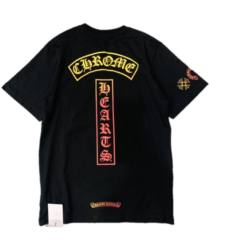 

Chromehearts croxin horseshoe colorful gradient T-shaped letter men's and women's Casual Short Sleeve T-Shirt UH97, Black