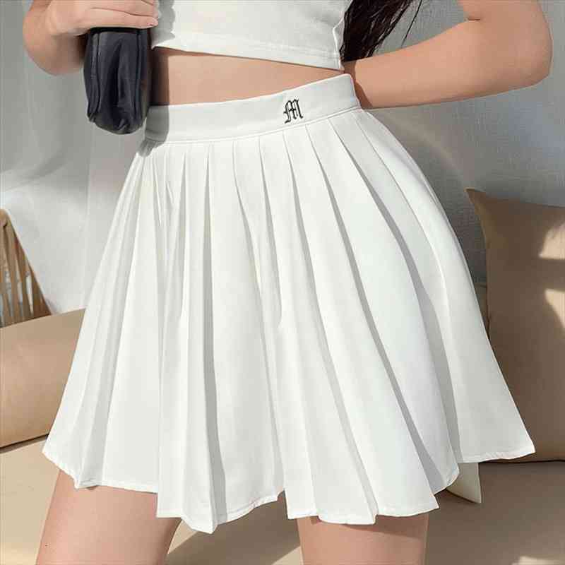 

women pleated mini skirt high waist y2k a line embroidery solid korean teen girls safety trousers casual for teens, Black