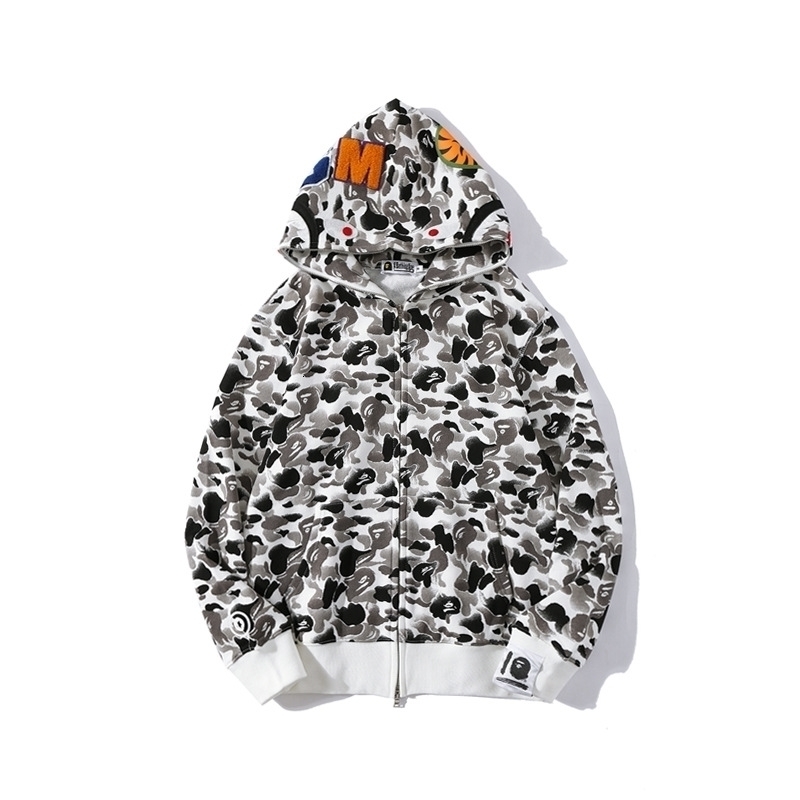 

Brand Shark Coat Chinese Geomantic Ink Camouflage Hooded 10th Anniversary Exclusive Sweater, White;black