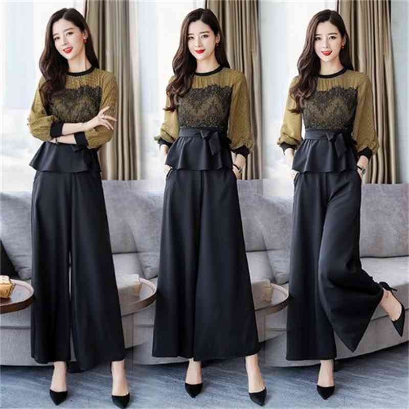 

Spring Autumn Elegant Office Two Piece Sets Outfits Women Plaid Tunics Tops And Wide Leg Pants Suits Korean Fashion 2 210518, Yellow plaid