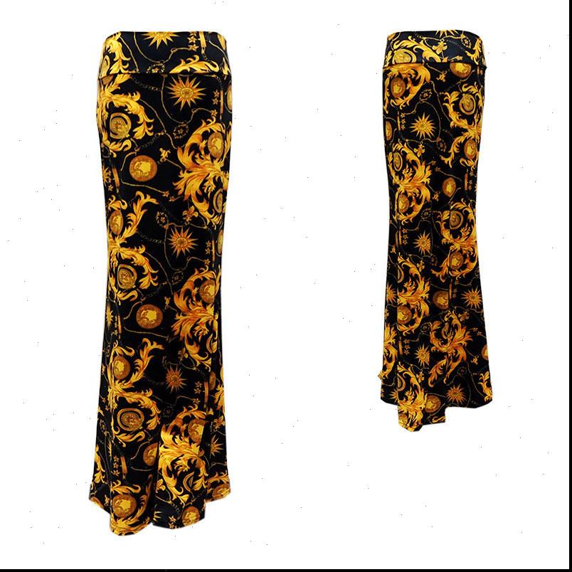 

summer printed long bohemian women skirts fashion style beach leisure vacation hip 3xl, Black