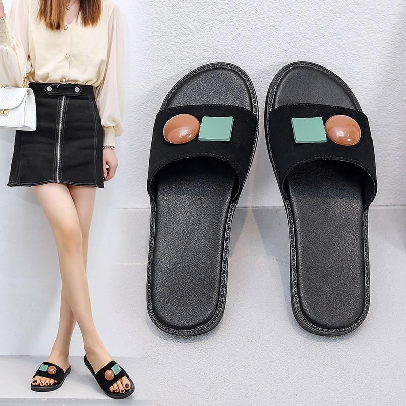 

Slippers Shoes Flat Slides Square Toe Fashion Slipers Women Shale Female Beach Low Soft Luxury 2021 Sabot Summer PU Rome Rubber, Beige