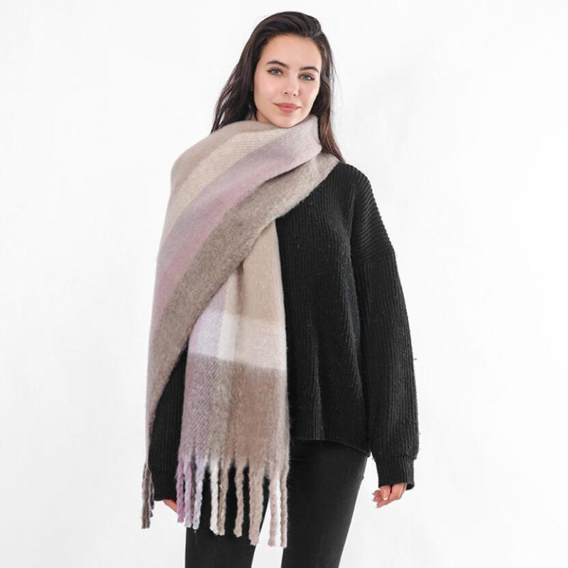 

Scarves 2021Winter Scarf Women Cashmere Warm Pashmina Plaid Foulard Female Wraps Thick Soft Bufanda Big Tassels Shawl Long Stole