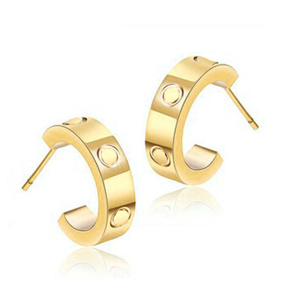 

2021 Never Fading Gold Color Ring Pendant Fashion Studs Stainless Steel Classic Design Extravagant Styles Earrings Girls Gifts Wholesale