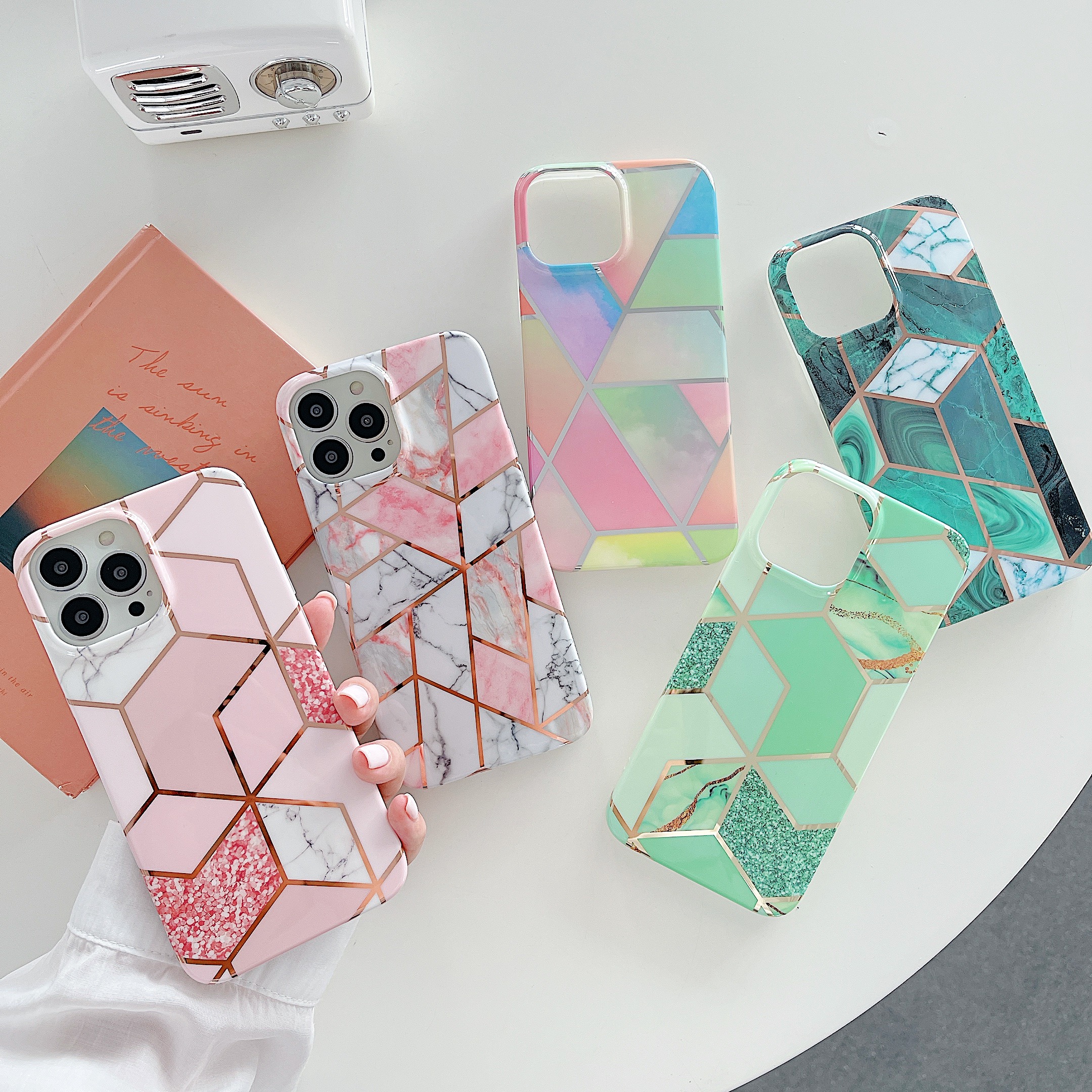 

Korean style stitching marble pattern phone cases for iphone 13 pro max 12 min 11 X XR XS 7 8 plus case cover, Please choose colors