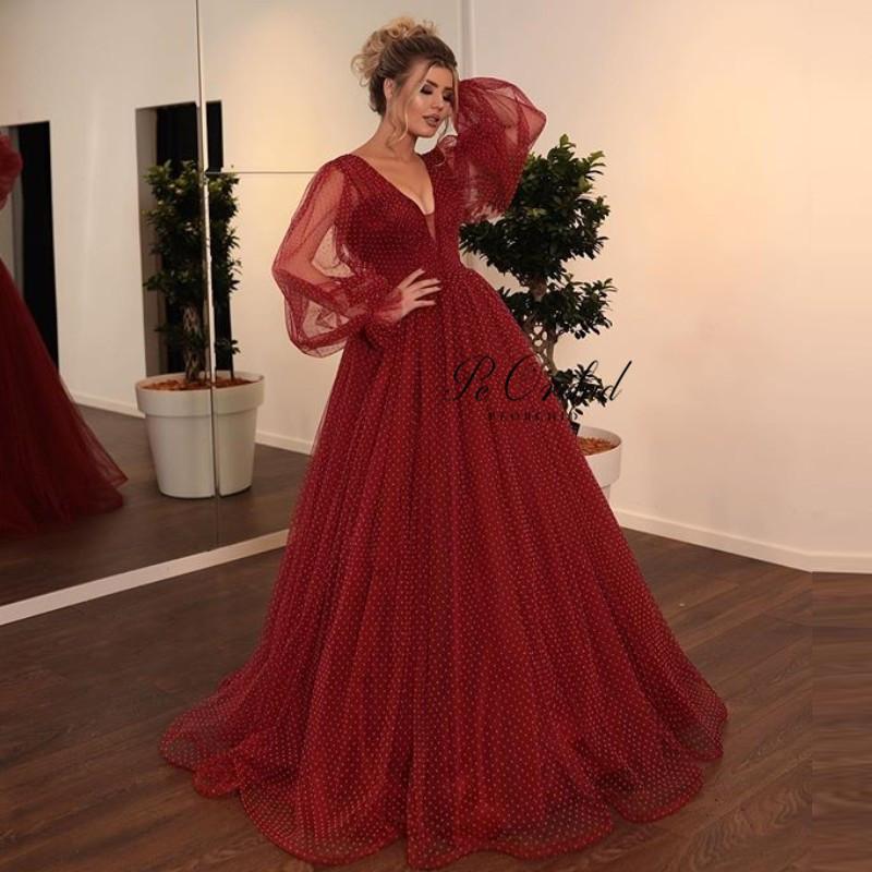 

Evening Dresses PEORCHID 2021 Lebanon Burgundy Dress Formal Arabic Gown Long Sleeve Engagement Woman Party Night, Pic color