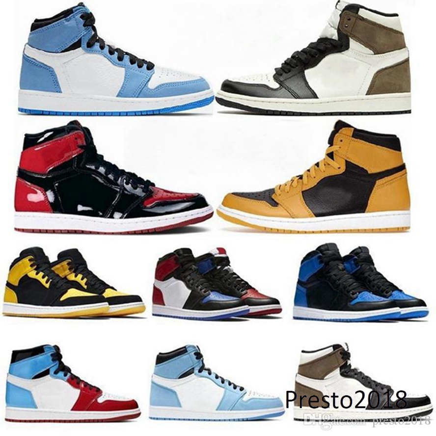 

wholesale University Blue Boots Jumpman 1 Basketball shoes 1s New High Dark Mocha UNC Light Smoke Grey Chicago patent bred royal toe men women Designer sneakers