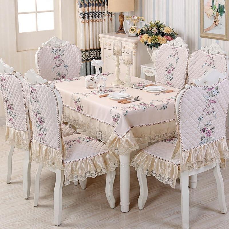

Table Cloth European-style Dining Chair Cover Cushion With Lace Embroidered, Style b beige